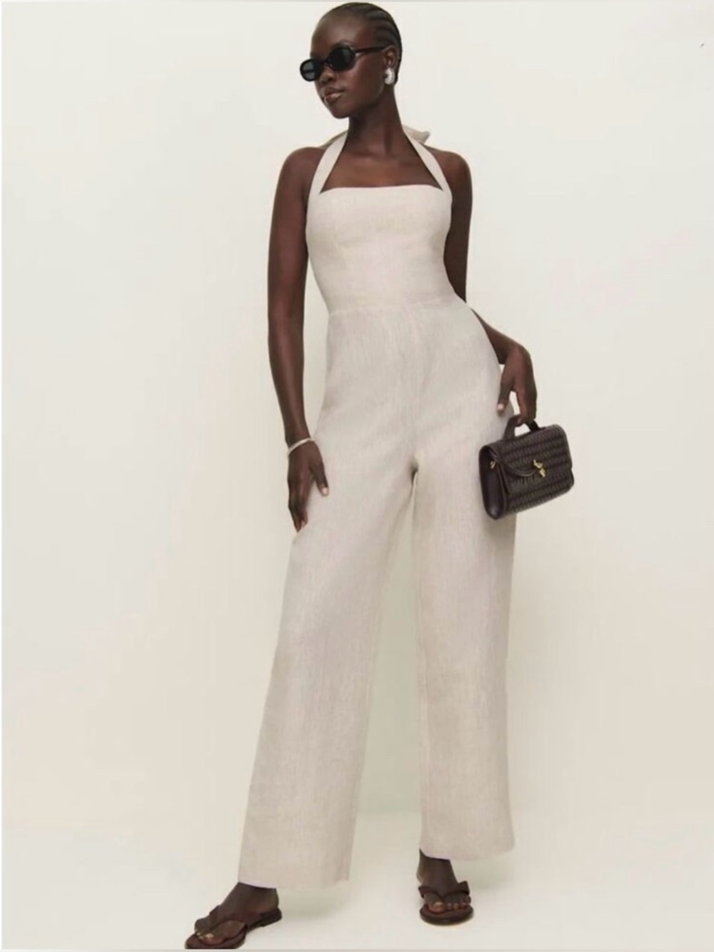 Reformation Malika Linen Jumpsuit in Oatmeal